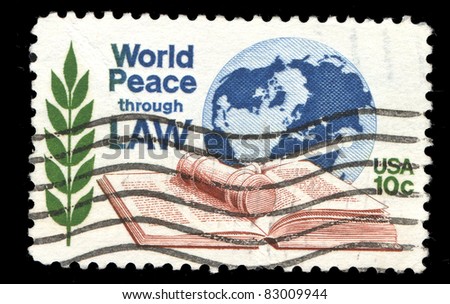 USA - CIRCA 1975 : A stamp printed in the USA shows World Peace through LAW, circa 1975