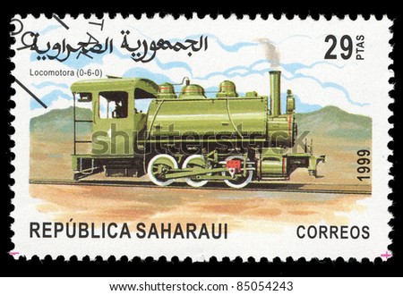 SAHARAUI - CIRCA 1999: A stamp printed in Saharaui shows image of a train,  circa 1999.
