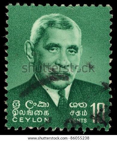 CEYLON - CIRCA 1966: A stamp printed in the Ceylon shows the first Prime Minister, D. S. Senanayake, circa 1966
