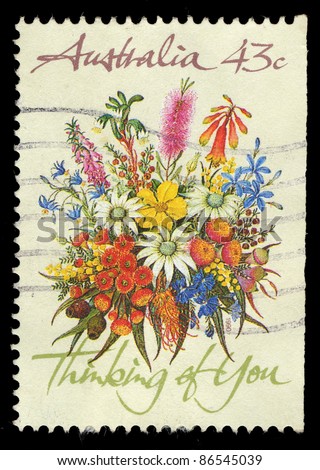 AUSTRALIA - CIRCA 1990: A stamp printed in Australia shows image of flowers, thinking of you, circa 1990