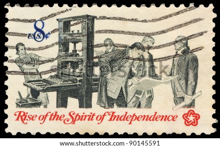 USA - CIRCA 1973: A stamp printed in USA shows image of the dedicated to the Rise of the Spirit of Independence, circa 1973.
