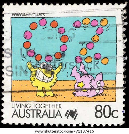 AUSTRALIA - CIRCA 1988: A stamp printed in Australia shows Living Together, celebrating performing arts, series, circa 1988