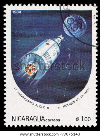 NICARAGUA - CIRCA 1984: A stamp printed in Nicaragua shows Moon expedition of Apollo II, circa 1984