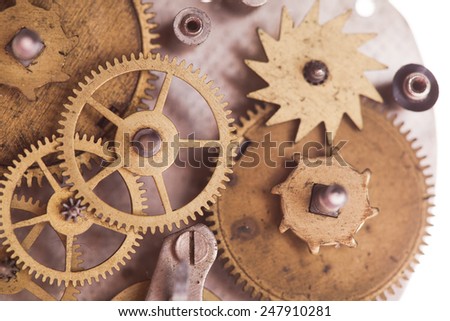 Vintage mechanical watches mechanism, close up gears