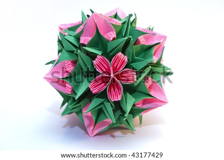 stock photo Colorfull origami unit Roses and thorns isolated on white