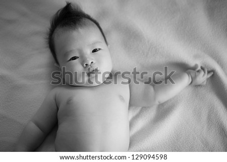 Black and white Image of 3 months old japanese baby boy