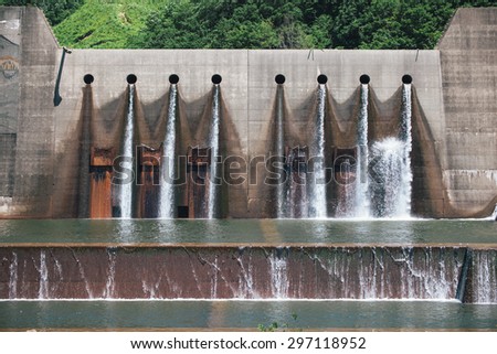 flowing water in the dam, water supply for summer