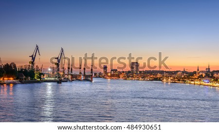 Cityscape of Hamburg with a panoramic  view to City and seaport, Germany