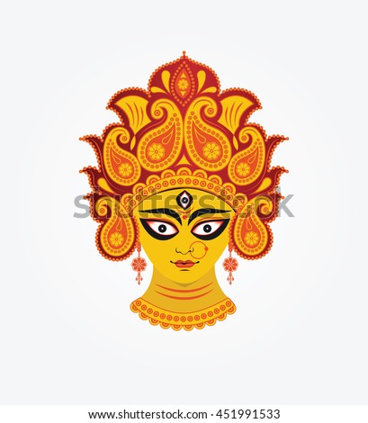 Indian Hindu Religion Goddess Durga Head Illustration