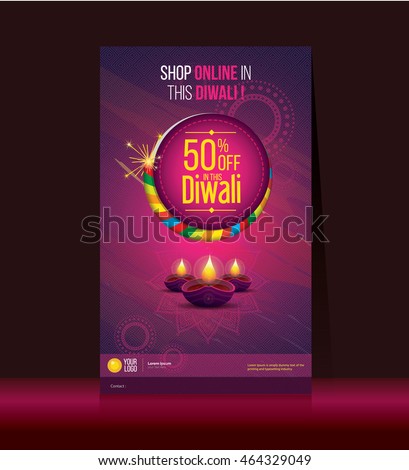 Diwali Festival Offer Poster Design Template with Creative Lamps