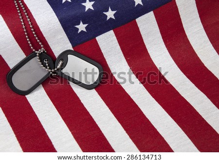 American Flag with dog tags