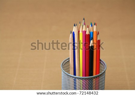 Close-up of colored pencils Pencil box