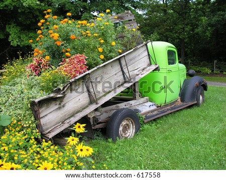 Old truck and flowers.