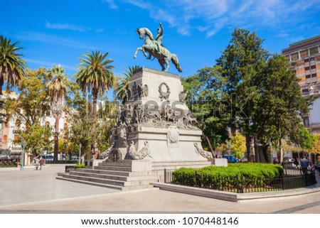 General Jose de San Martin monument on Plaza San Martin square in Cordoba, Argentina. Jose de San Martin is a hero of the Argentine War of Independence.