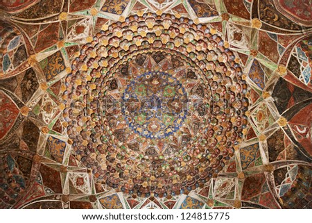 AGRA, INDIA - APRIL 09: Pattern on Taj Mahal on April 09, 2012 in Agra, India. Taj Mahal is widely recognized as the jewel of Muslim art and one of the universally masterpieces of the world