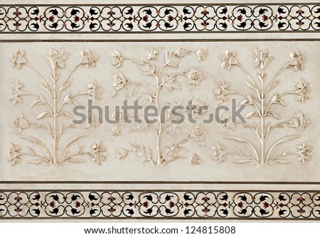 Agra, India - April 10: Pattern On Taj Mahal On April 10, 2012 In Agra, India. Taj Mahal Is Widely Recognized As The Jewel Of Muslim Art And One Of The Universally Masterpieces Of The World