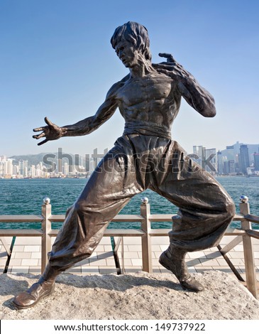HONG KONG, CHINA - FEBRUARY 21: Bruce Lee statue at the Avenue of Stars on February, 21, 2013, Hong Kong, China.