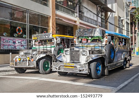 Manila, Philippines - February 24: Jeepney On The Street On February, 24, 2013, Manila, Philippines. Jeepneys Are The Most Popular Means Of Public Transportation In The Philippines.