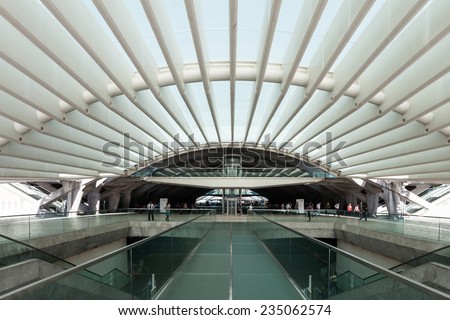 LISBON, PORTUGAL - JULY 16: Modern architecture at the Oriente Station (Gare do Oriente) on July 16, 2014 in Lisbon, Portugal