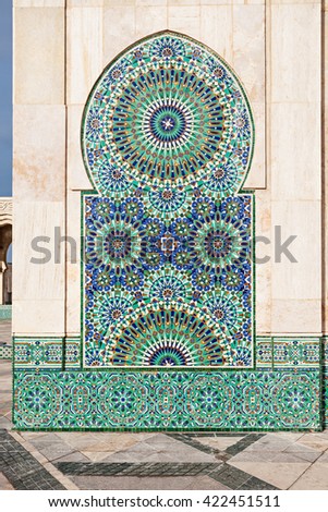 The Hassan II Mosque exterior pattern in Casablanca, Morocco
