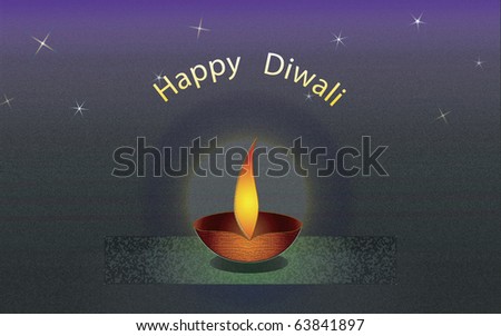 (Diwali Three Text)Diwali Greeting card, to celebrate the festival of lights and the return of Lord Rama, Sita and Lakshman after 14 years of exile.