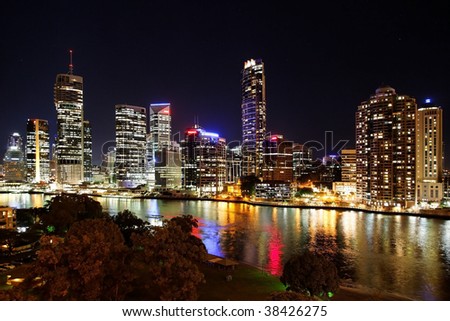 Brisbane City Skyline By Night, Queensland, Australia