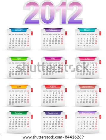 Monthly Calendar 2012 on Set Of Twelve Monthly Calendars For 2012 Stock Vector 84416269