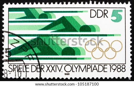 GDR - CIRCA 1988: a stamp printed in GDR shows Swimming, 24th Summer Olympics, Seoul, South Korea, circa 1988