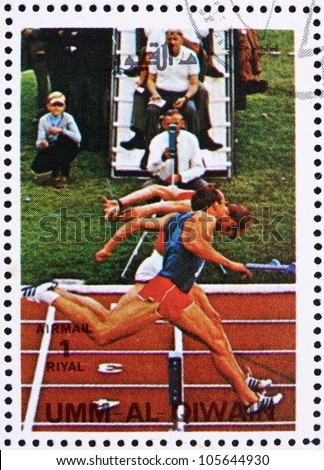 UMM AL-QUWAIN - CIRCA 1972: a stamp printed in the Umm al-Quwain shows Sprint, Olympic Sport, Olympic Games of the past, circa 1972
