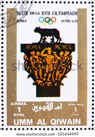 UMM AL-QUWAIN - CIRCA 1972: a stamp printed in the Umm al-Quwain shows Rome 1960, Italy, Olympic Games of the past, circa 1972