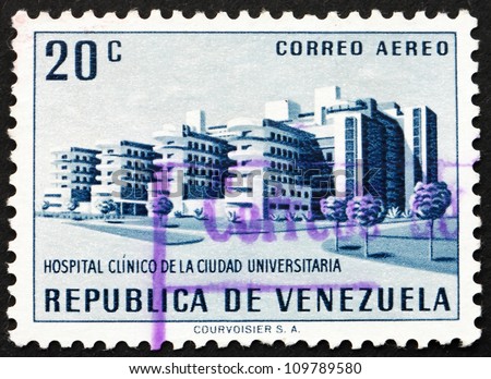 VENEZUELA - CIRCA 1956: a stamp printed in the Venezuela shows University Hospital, Caracas, circa 1956