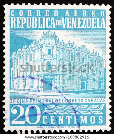 VENEZUELA - CIRCA 1958: a stamp printed in the Venezuela shows Main Post Office, Caracas, circa 1958