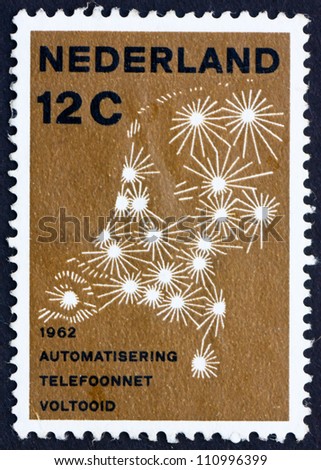 NETHERLANDS - CIRCA 1962: a stamp printed in the Netherlands shows Map Showing Telephone Network, Completion of the Automation of the Netherlands Telephone Network, circa 1962
