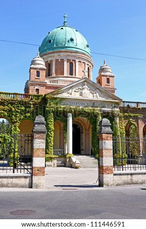 The main entrance to Mirogoj cemetery and Church of Christ the King, Zagreb, Croatia