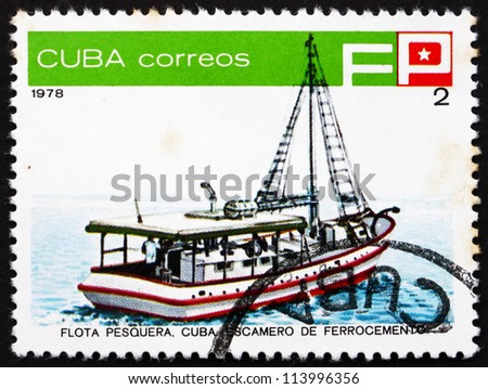 CUBA - CIRCA 1978: a stamp printed in the Cuba shows Processing Ship, Fishing Vessel, Tuna Industry, circa 1978