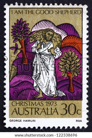 AUSTRALIA - CIRCA 1973: a stamp printed in the Australia shows The Good Shepherd, Christmas, circa 1973