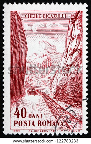 ROMANIA - CIRCA 1964: a stamp printed in the Romania shows Road through Gorge, Iron Gates, Tourist Publicity, circa 1964