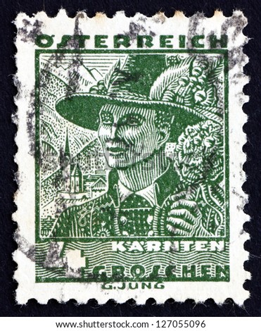 AUSTRIA - CIRCA 1934: a stamp printed in the Austria shows Man from Carinthia, Regional Costume, circa 1934