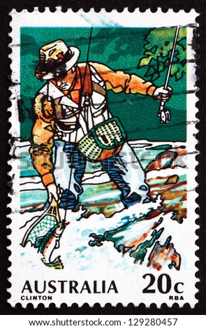 AUSTRALIA - CIRCA 1979: a stamp printed in the Australia shows Trout Fishing, Sport Fishing, circa 1979