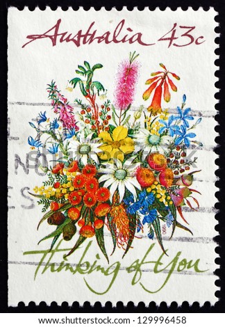 AUSTRALIA - CIRCA 1990: a stamp printed in the Australia shows Floral Bouquet, Thinking of You, Special Occasions, circa 1990