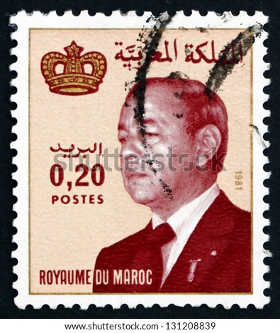 MOROCCO - CIRCA 1981: a stamp printed in the Morocco shows Hassan II, King of Morocco, circa 1981
