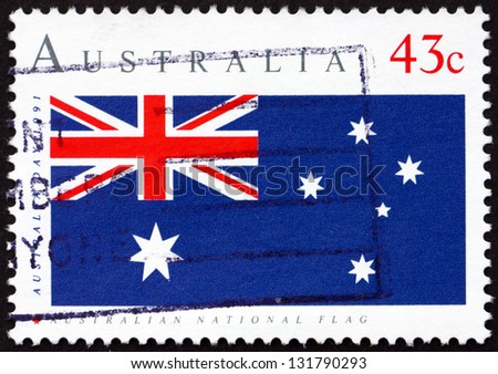 AUSTRALIA - CIRCA 1991: a stamp printed in the Australia shows Australian Flag, Australian Day, Holiday, circa 1991