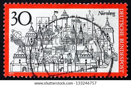 GERMANY - CIRCA 1971: a stamp printed in the Germany shows View of Nuremberg, Town in Bavaria, circa 1971