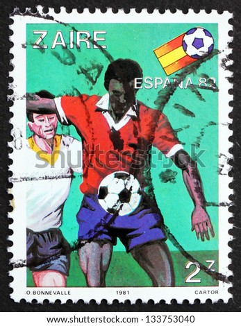 ZAIRE - CIRCA 1981: a stamp printed in the Zaire shows Soccer Scene, ESPANA \'82 World Cup Soccer Championship, circa 1981