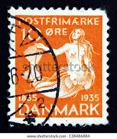 DENMARK - CIRCA 1993: a stamp printed in the Denmark shows The Little Mermaid, Centenary of the Publication of the Earliest Installment of H. C. Andersen\'??s Fairy Tales, circa 1993