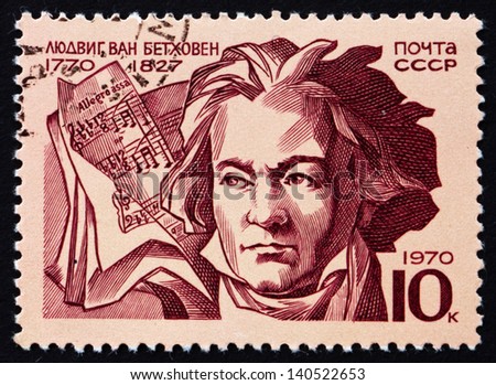 RUSSIA - CIRCA 1970: a stamp printed in the Russia shows Ludwig van Beethoven, German Composer and Pianist, circa 1970
