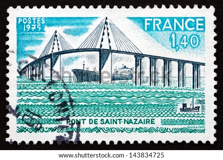 FRANCE - CIRCA 1975: a stamp printed in the France shows Saint-Nazaire Bridge, Cable-stayed Bridge Spanning the Loire River, circa 1975