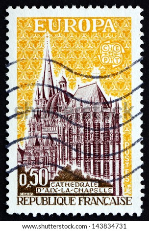 FRANCE - CIRCA 1972: a stamp printed in the France shows Cathedral, Aix-la-Chapelle, Aachen, Germany, circa 1972