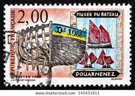 FRANCE - CIRCA 1988: a stamp printed in the France shows Old Ships, Ship Museum, Douarnenez, circa 1988