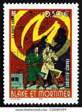 FRANCE - CIRCA 2004: a stamp printed in the France shows Blake and Mortimer, Comic Characters by Edgar P. Jacobs, circa 2004